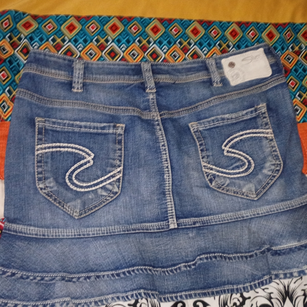 Y2K Retro Denim Mini Skirt Barbie Preppy School Girl 10 Silver Jeans 30